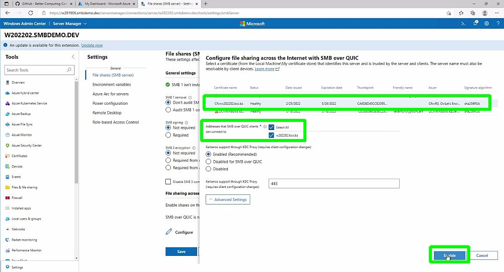 Enable SMB-over-QUIC in Windows Admin Center